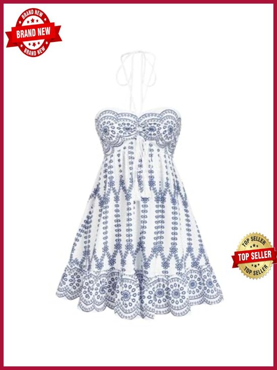 Dresses & Skirts - Women's Halter Neck Backless High Waist Boho Mini Dress Sleeveless